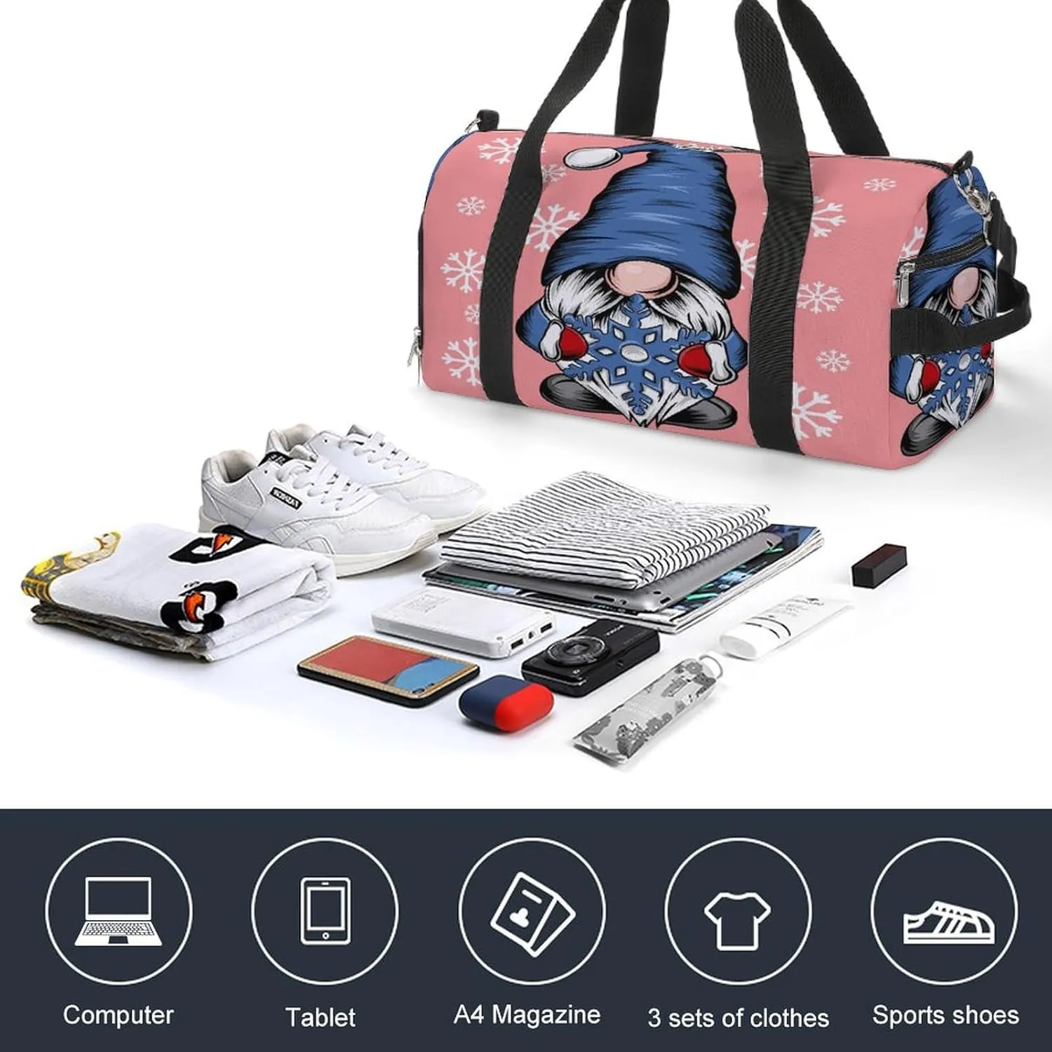Christmas Dwarf Duffel Bag for Men Women with Shoe Compartment Waterproof Gym Travel