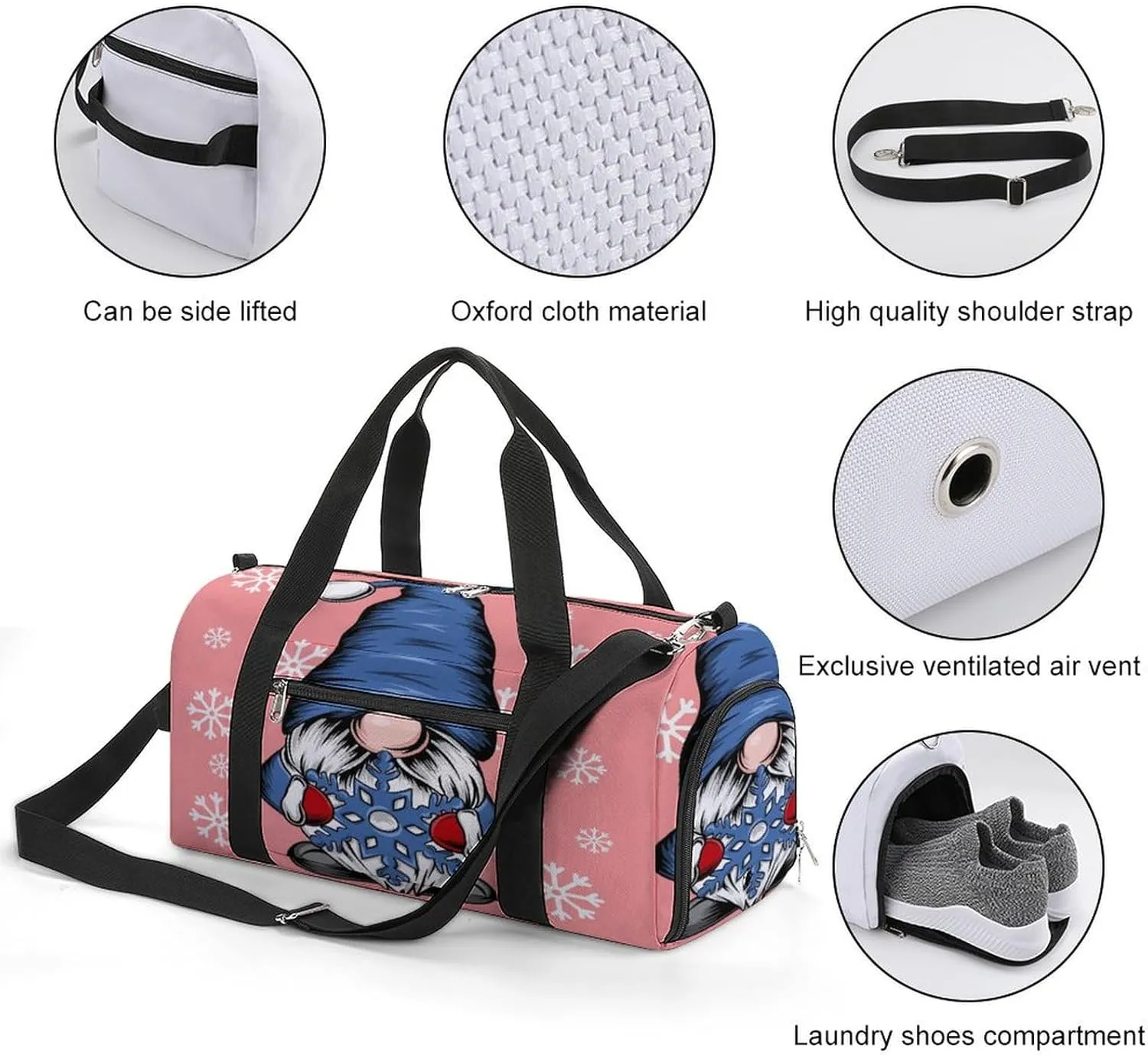 Christmas Dwarf Duffel Bag for Men Women with Shoe Compartment Waterproof Gym Travel