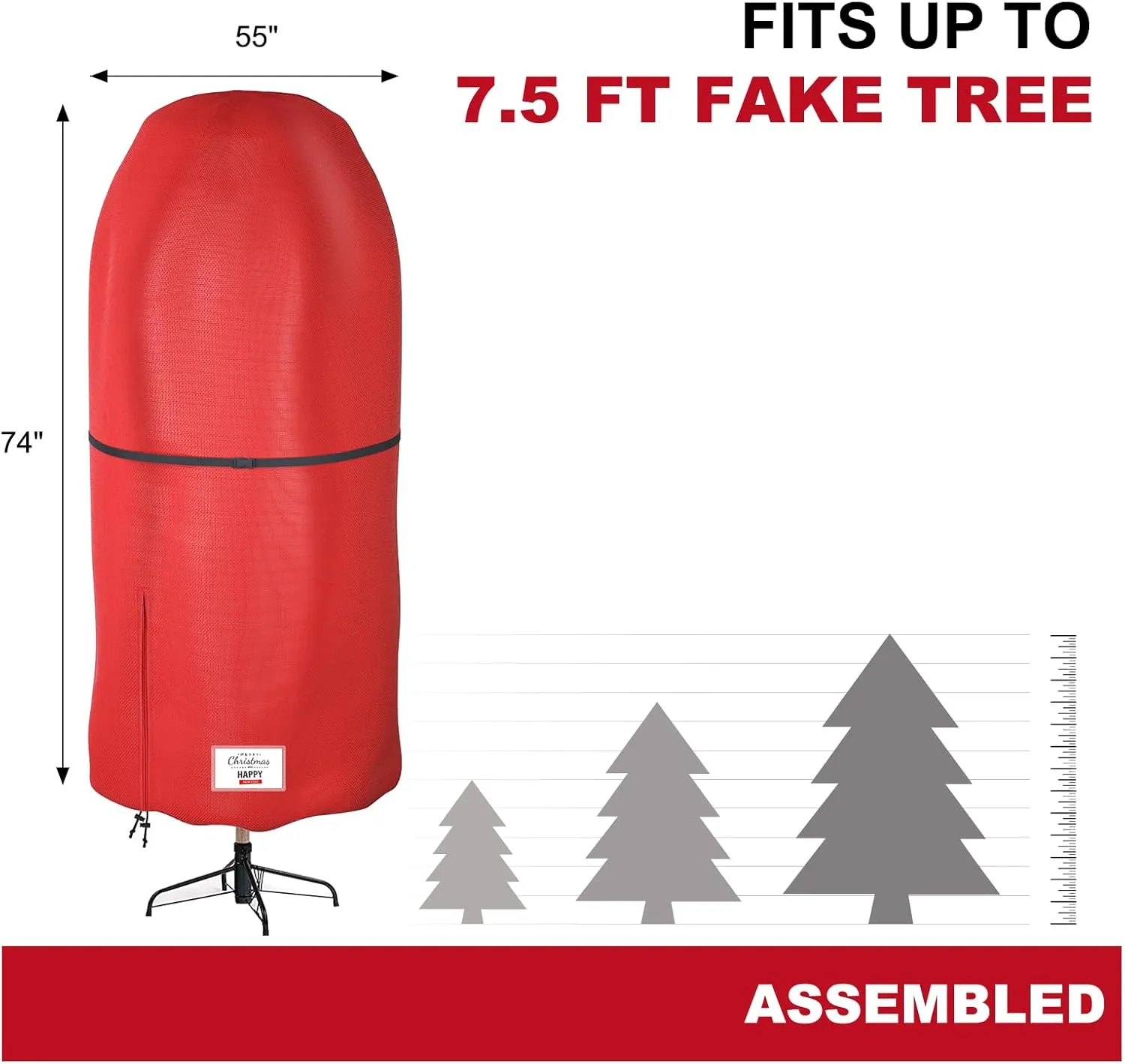 Christmas Tree Cover with Adjustable Straps, Durable Upright Xmas Tree Storage Bag with Zipper & Drawstring for up to 7.5 Foot Artificial Tree Standing with Ornaments, Waterproof, Dustproof