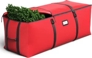 Christmas Tree Storage Bag, Fits Up to 9 Ft Artificial Christmas Tree with Buckle Straps & Dual Zippers & Handles, 600D PVC Durable Waterproof Material Protects from Dust.(Red)