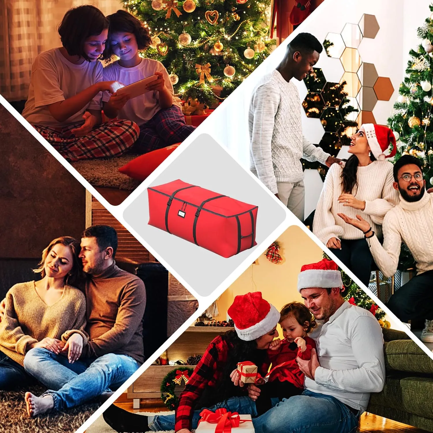 Christmas Tree Storage Bag, Fits Up to 9 Ft Artificial Christmas Tree with Buckle Straps & Dual Zippers & Handles, 600D PVC Durable Waterproof Material Protects from Dust.(Red)
