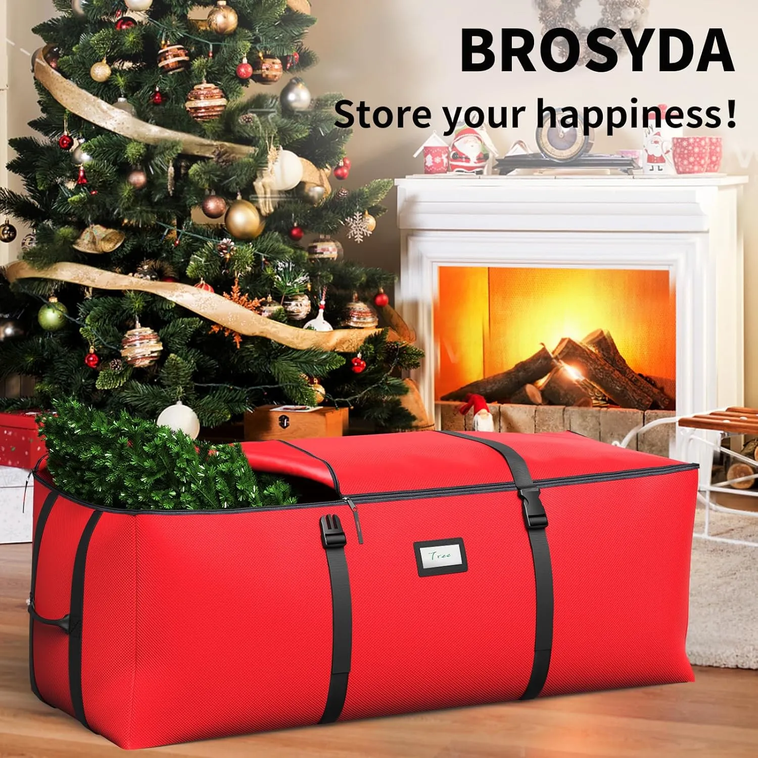 Christmas Tree Storage Bag, Fits Up to 9 Ft Artificial Christmas Tree with Buckle Straps & Dual Zippers & Handles, 600D PVC Durable Waterproof Material Protects from Dust.(Red)