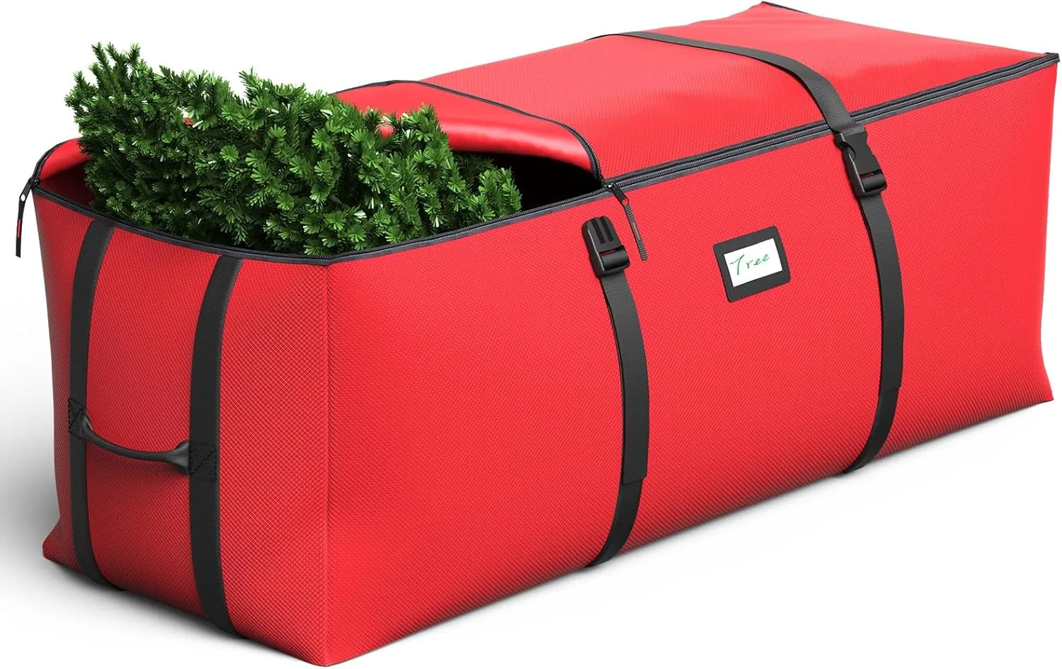 Christmas Tree Storage Bag, Fits Up to 9 Ft Artificial Christmas Tree with Buckle Straps & Dual Zippers & Handles, 600D PVC Durable Waterproof Material Protects from Dust.(Red)
