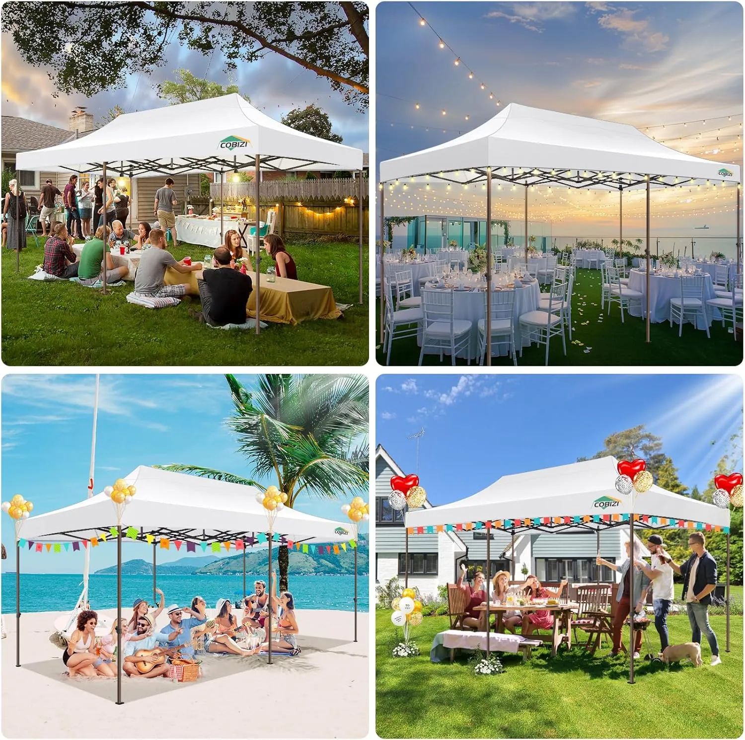 COBIZI 10x20 Pop Up Heavy Duty Canopy with 6 Sidewalls and Hexagonal Legs, Easy up Tent for Parties, Commercial and Wedding, Outdoor Canopy with Roller Bag, Sand Bags, Waterproof & UPF50  (White)