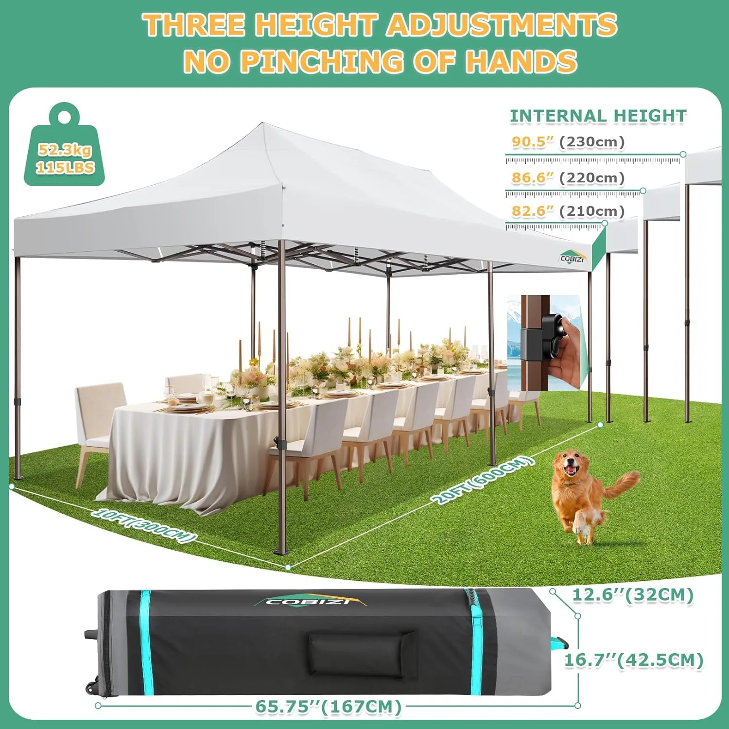 COBIZI 10x20 Pop Up Heavy Duty Canopy with 6 Sidewalls and Hexagonal Legs, Easy up Tent for Parties, Commercial and Wedding, Outdoor Canopy with Roller Bag, Sand Bags, Waterproof & UPF50  (White)