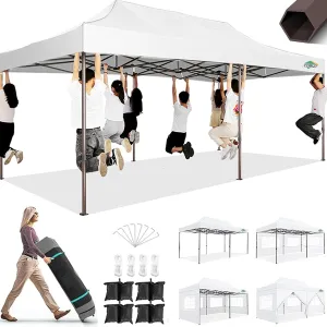 COBIZI 10x20 Pop Up Heavy Duty Canopy with 6 Sidewalls and Hexagonal Legs, Easy up Tent for Parties, Commercial and Wedding, Outdoor Canopy with Roller Bag, Sand Bags, Waterproof & UPF50  (White)