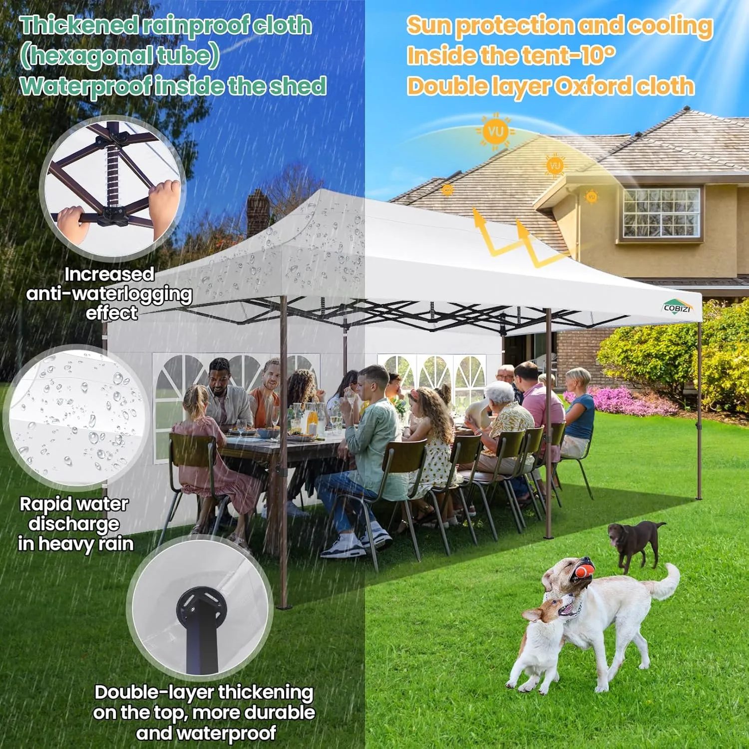 COBIZI 10x20 Pop Up Heavy Duty Canopy with 6 Sidewalls and Hexagonal Legs, Easy up Tent for Parties, Commercial and Wedding, Outdoor Canopy with Roller Bag, Sand Bags, Waterproof & UPF50  (White)