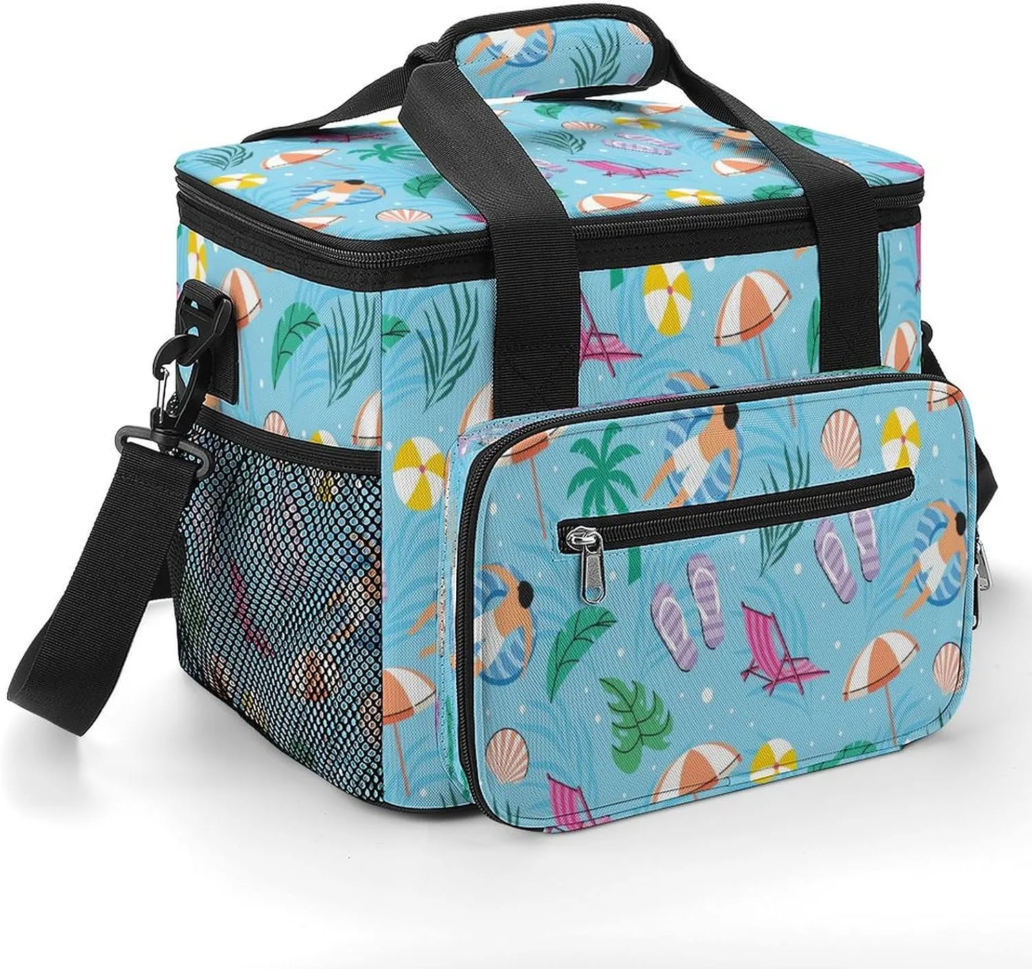 Colorful Summer Beach Pattern 22.5L Insulated Camping Coolers Bag Large Leakproof Ice Chest for Beach Travel Picnic