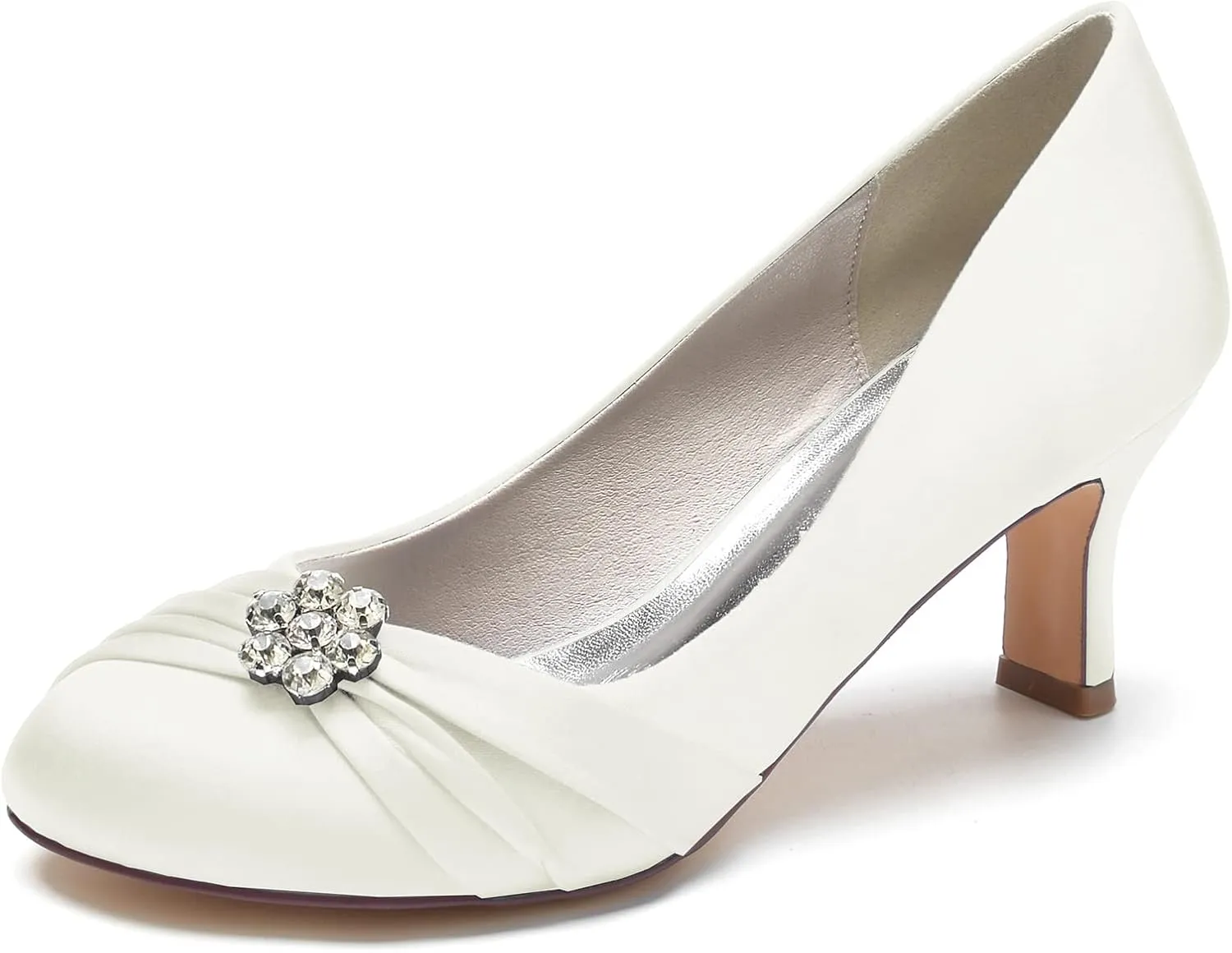 COMFASH Wedding Shoes Women Closed Toe Bridal Shoes High Slip on Satin Court Shoes Dress Evening Shoes for Women Bridal Bride 6.5Cm