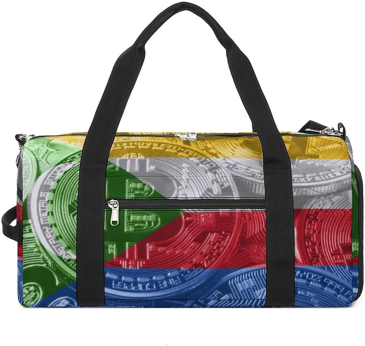 Comoros Flag Bitcoin Sports Duffel Bag with Wet Pocket and Shoe Compartment for Gym