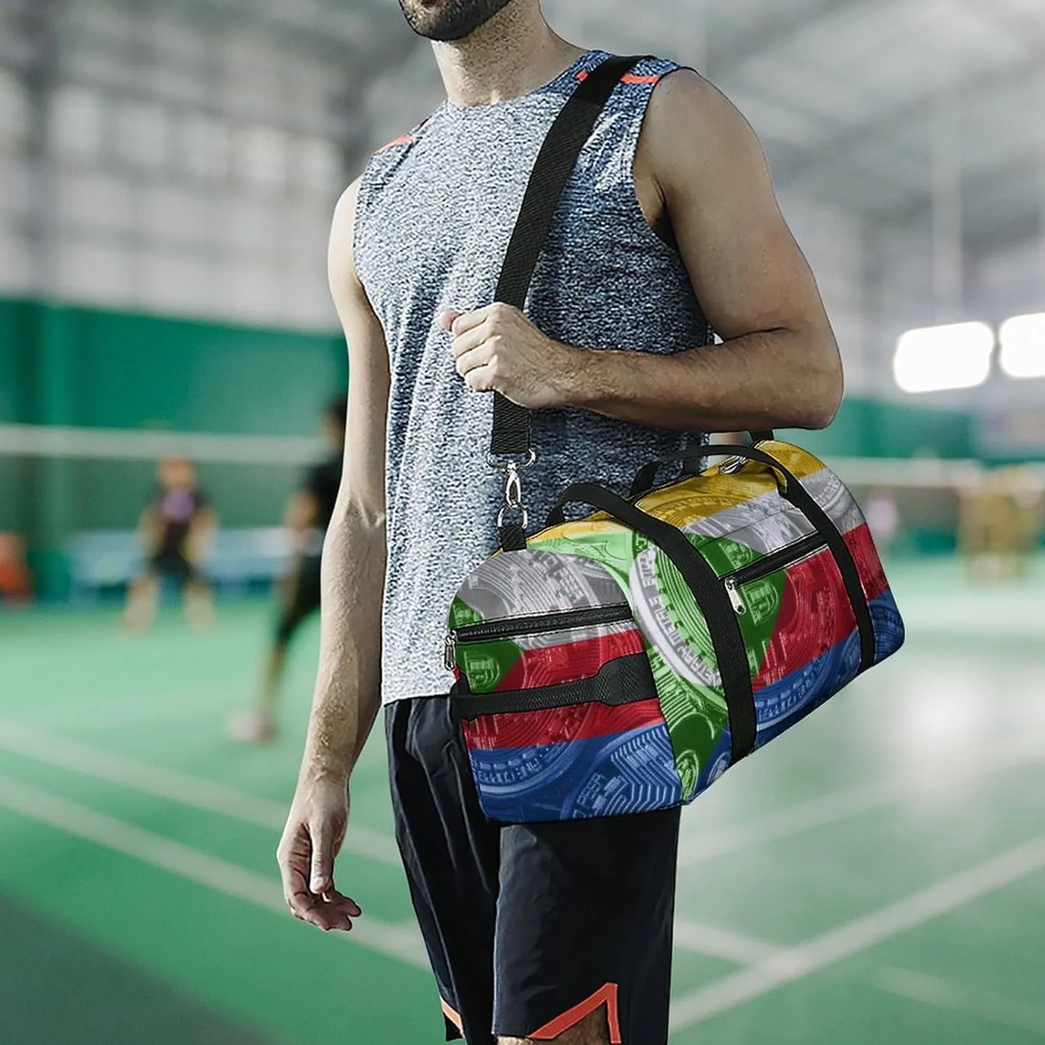 Comoros Flag Bitcoin Sports Duffel Bag with Wet Pocket and Shoe Compartment for Gym