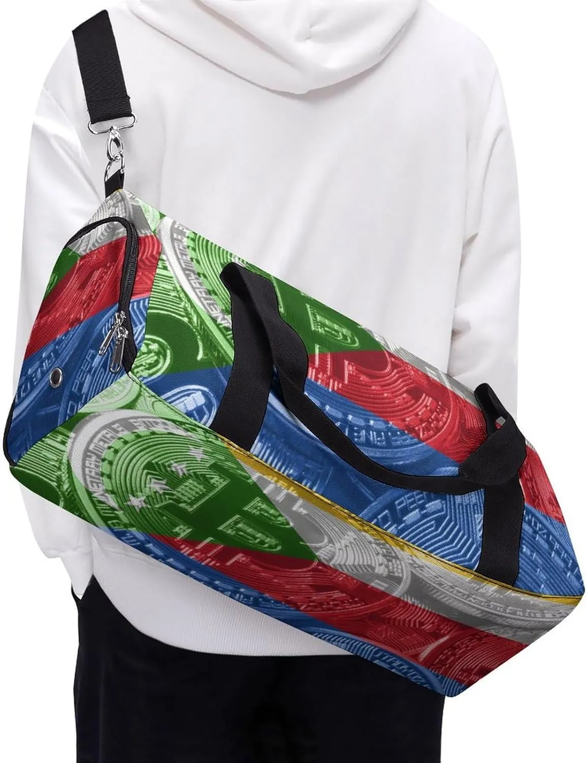 Comoros Flag Bitcoin Sports Duffel Bag with Wet Pocket and Shoe Compartment for Gym