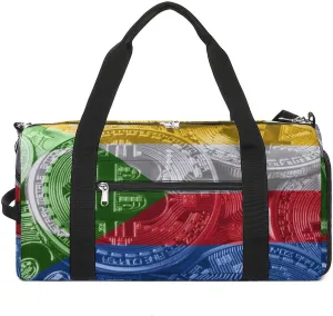 Comoros Flag Bitcoin Sports Duffel Bag with Wet Pocket and Shoe Compartment for Gym