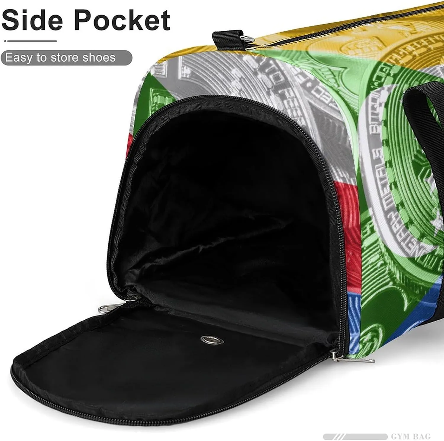 Comoros Flag Bitcoin Sports Duffel Bag with Wet Pocket and Shoe Compartment for Gym