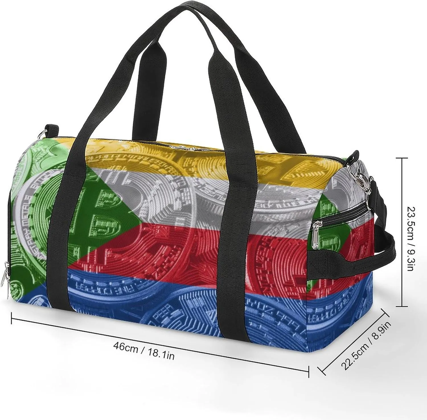 Comoros Flag Bitcoin Sports Duffel Bag with Wet Pocket and Shoe Compartment for Gym