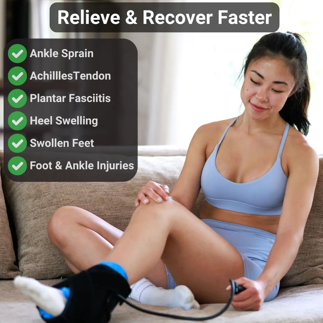 Compression Ankle Ice Pack - Ice Compression Ankle Wrap for Pain Relief | Soft Cold Brace for Recovering Injuries | Support for Swelling, Sprains, & Fractures | Reusable Gel, Fits Small & Large Feet