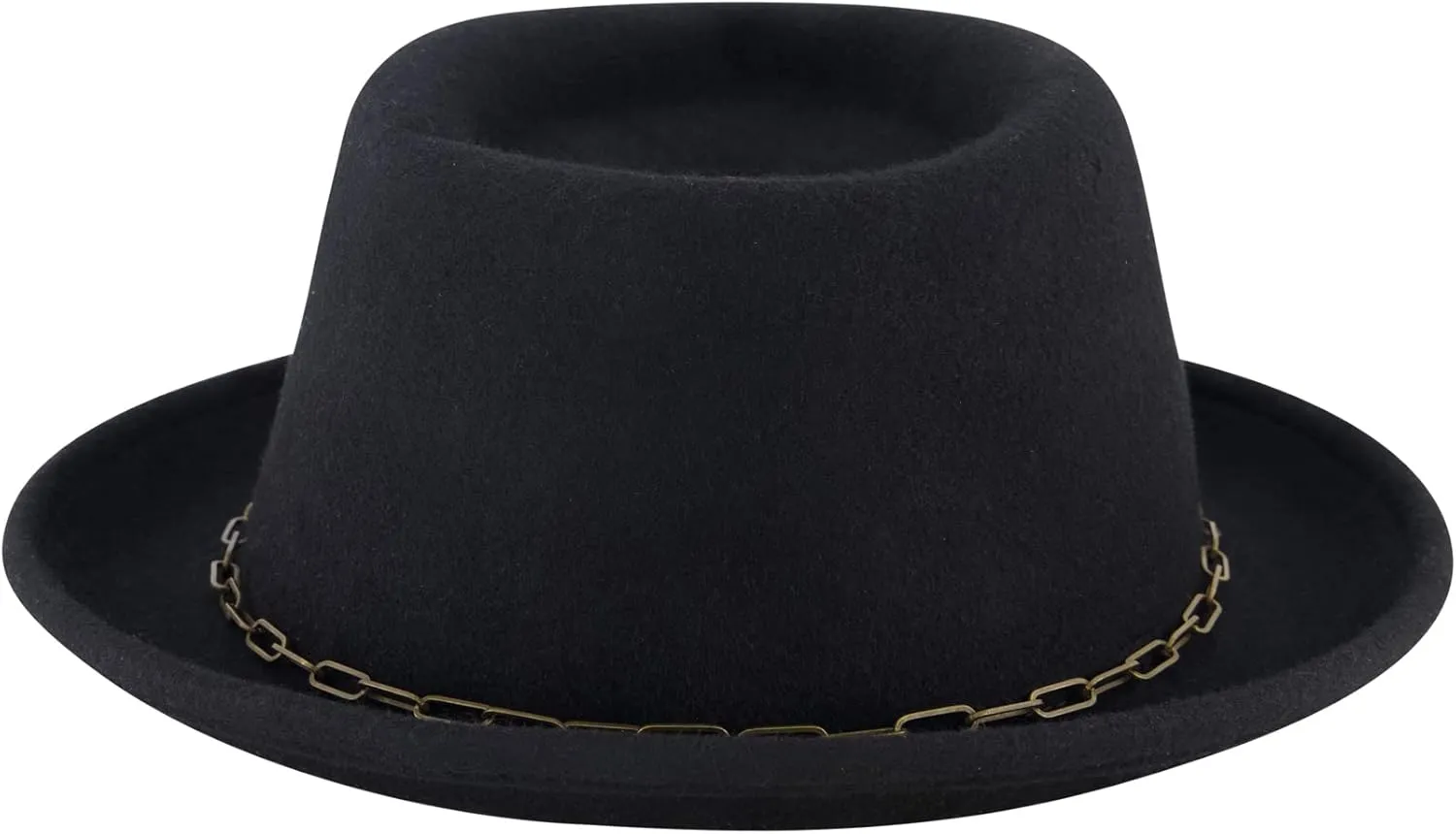 Concept One Christian Siriano New York, Wool Felt Wide Brim Fedora Fashion Hat with Paper Clip Chain Band