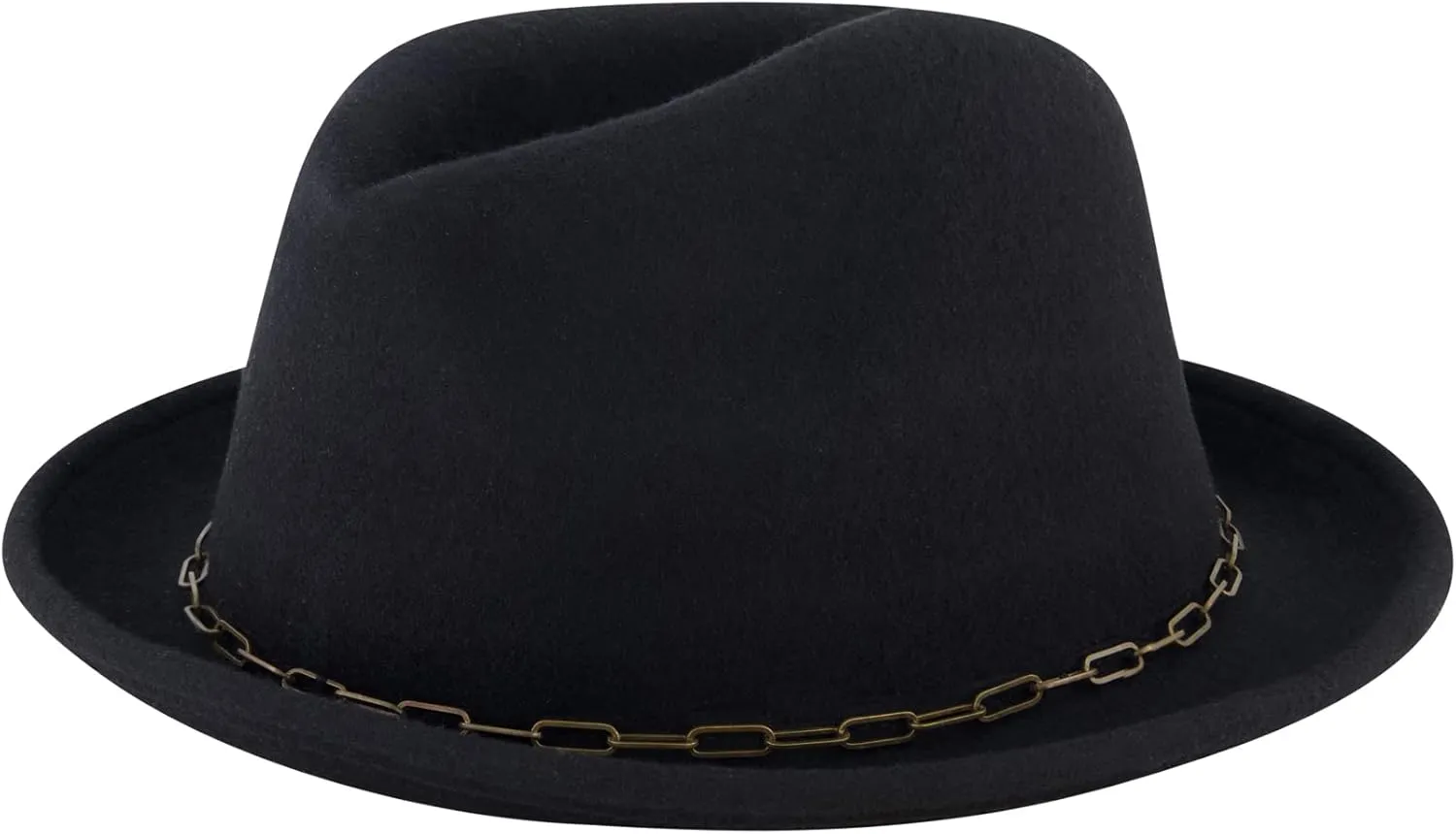 Concept One Christian Siriano New York, Wool Felt Wide Brim Fedora Fashion Hat with Paper Clip Chain Band