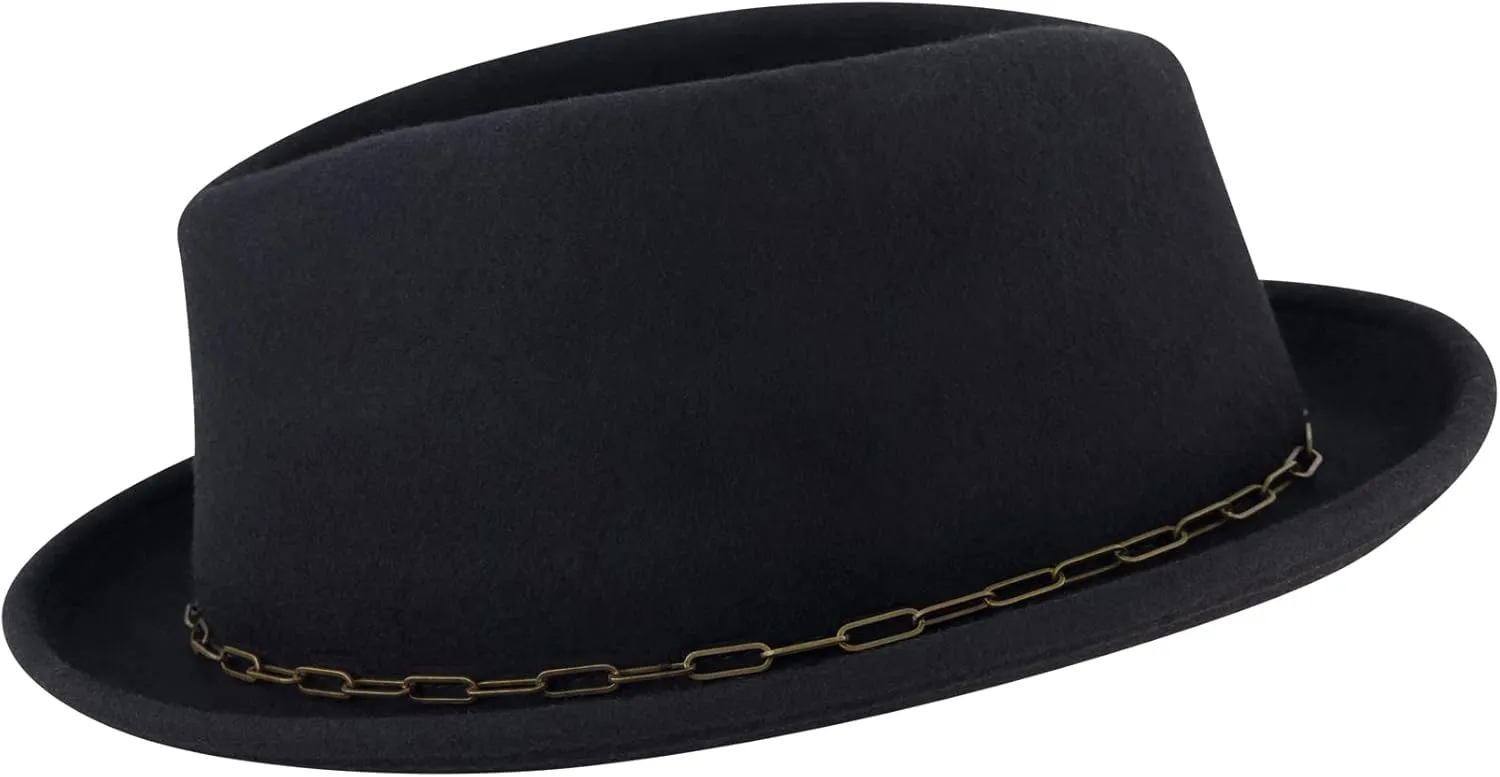 Concept One Christian Siriano New York, Wool Felt Wide Brim Fedora Fashion Hat with Paper Clip Chain Band