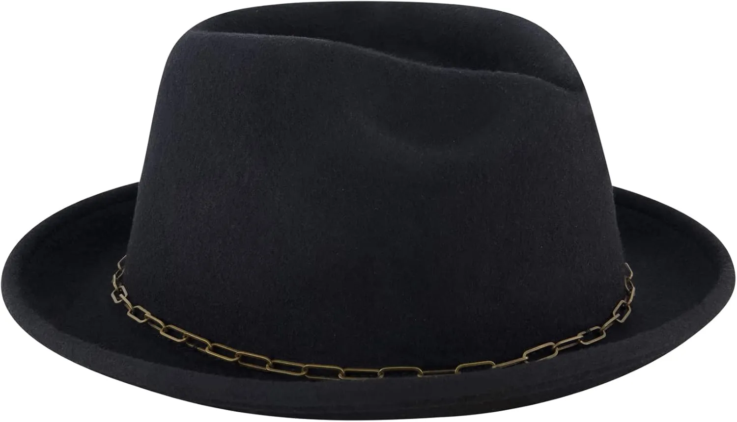 Concept One Christian Siriano New York, Wool Felt Wide Brim Fedora Fashion Hat with Paper Clip Chain Band