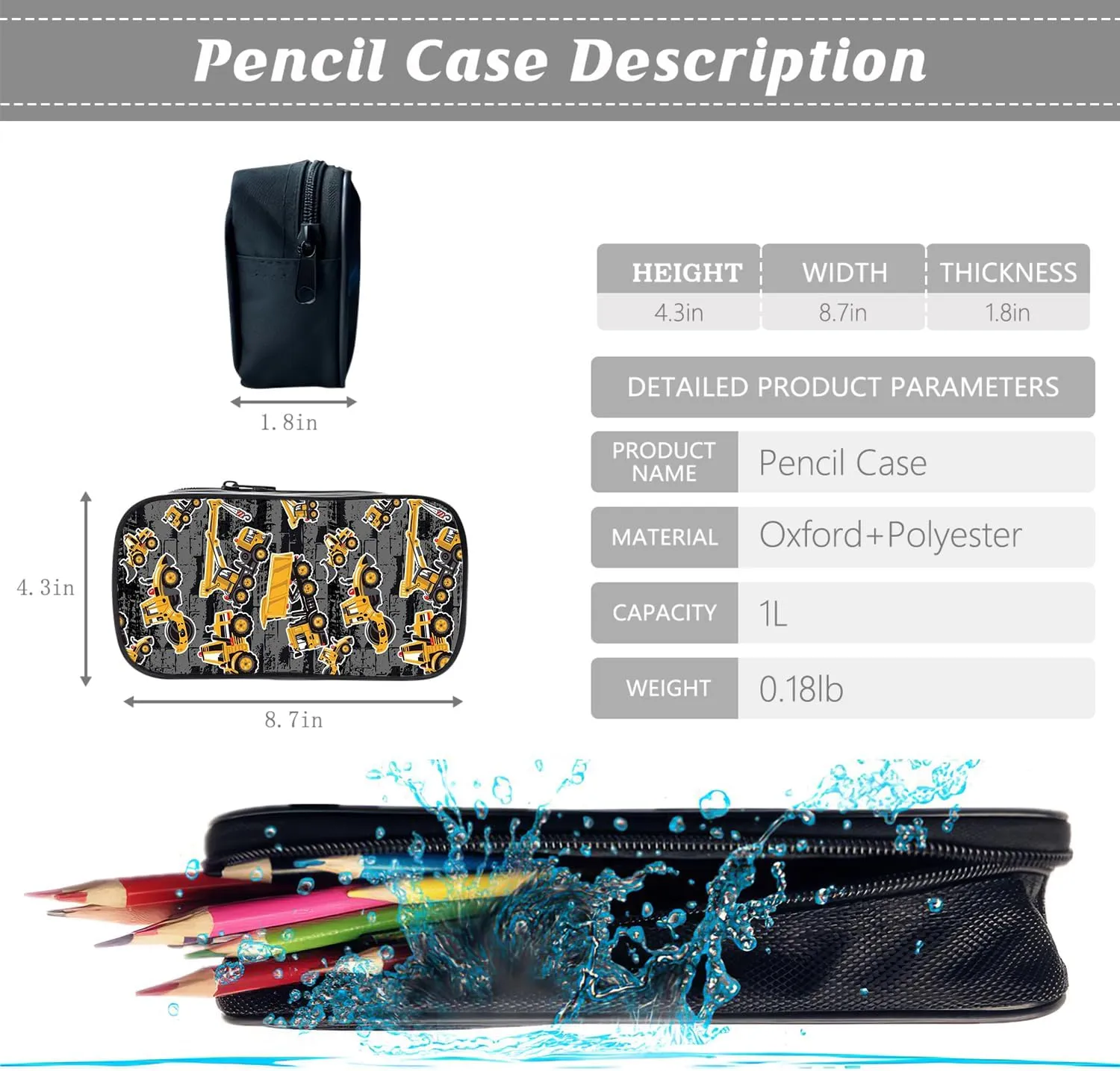 Construction Backpack Kids Excavator Bookbag 16inch Schoolbag With Lunch Box Bag And Pencil Case Set For Boys Girls