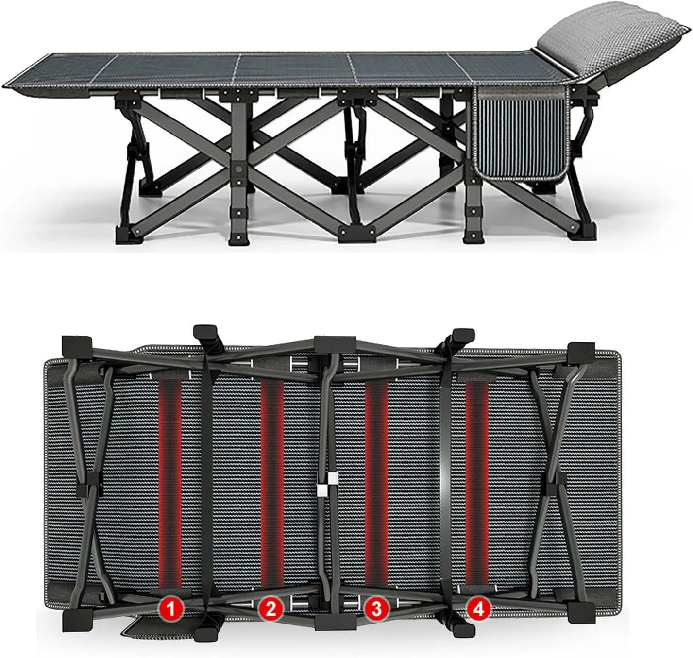 Convenient Folding Camping Cot, Sleeping Cots Bed, Guest Bed with Side Pockets, 10S Folding, Heavy Duty Guest Bed, Folding Bed for Camping, Pool, Beach, Patio