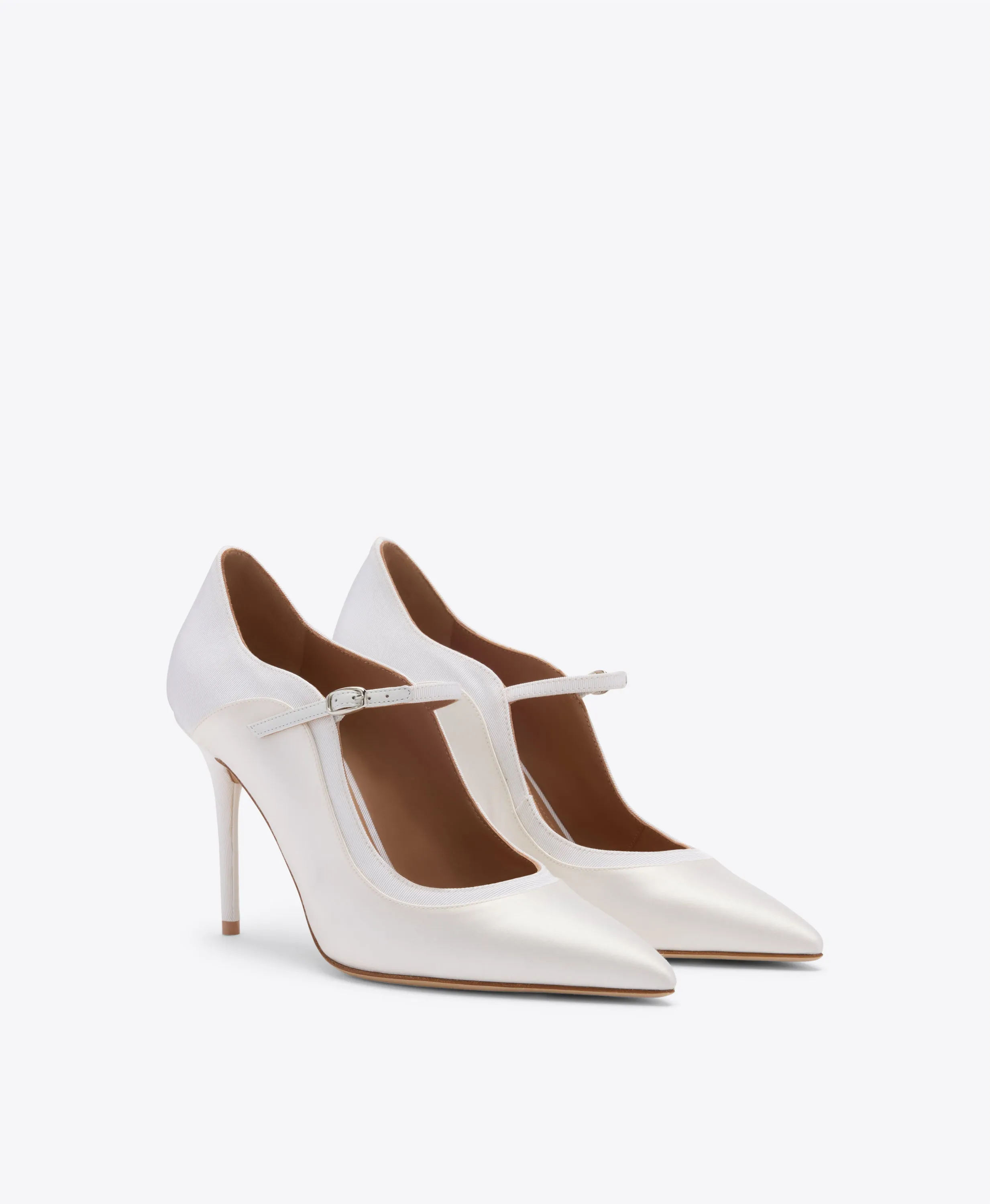 Corina 85 White Satin Heeled Pumps