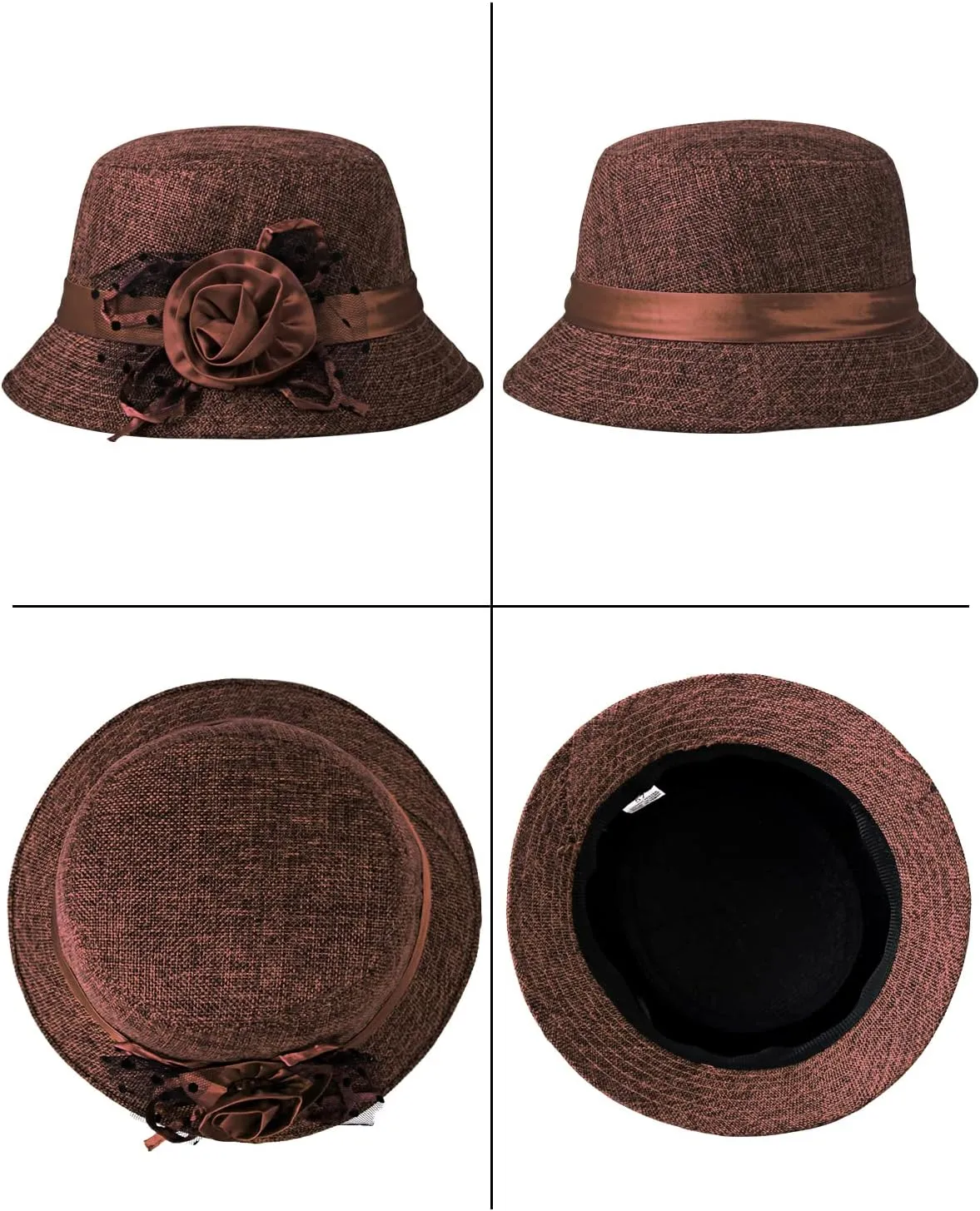 CROWN GUIDE 1920s Gatsby Church Cloche Derby Hats for Women Ladies Bow Bucket Wedding Bowler Hats Tea Party