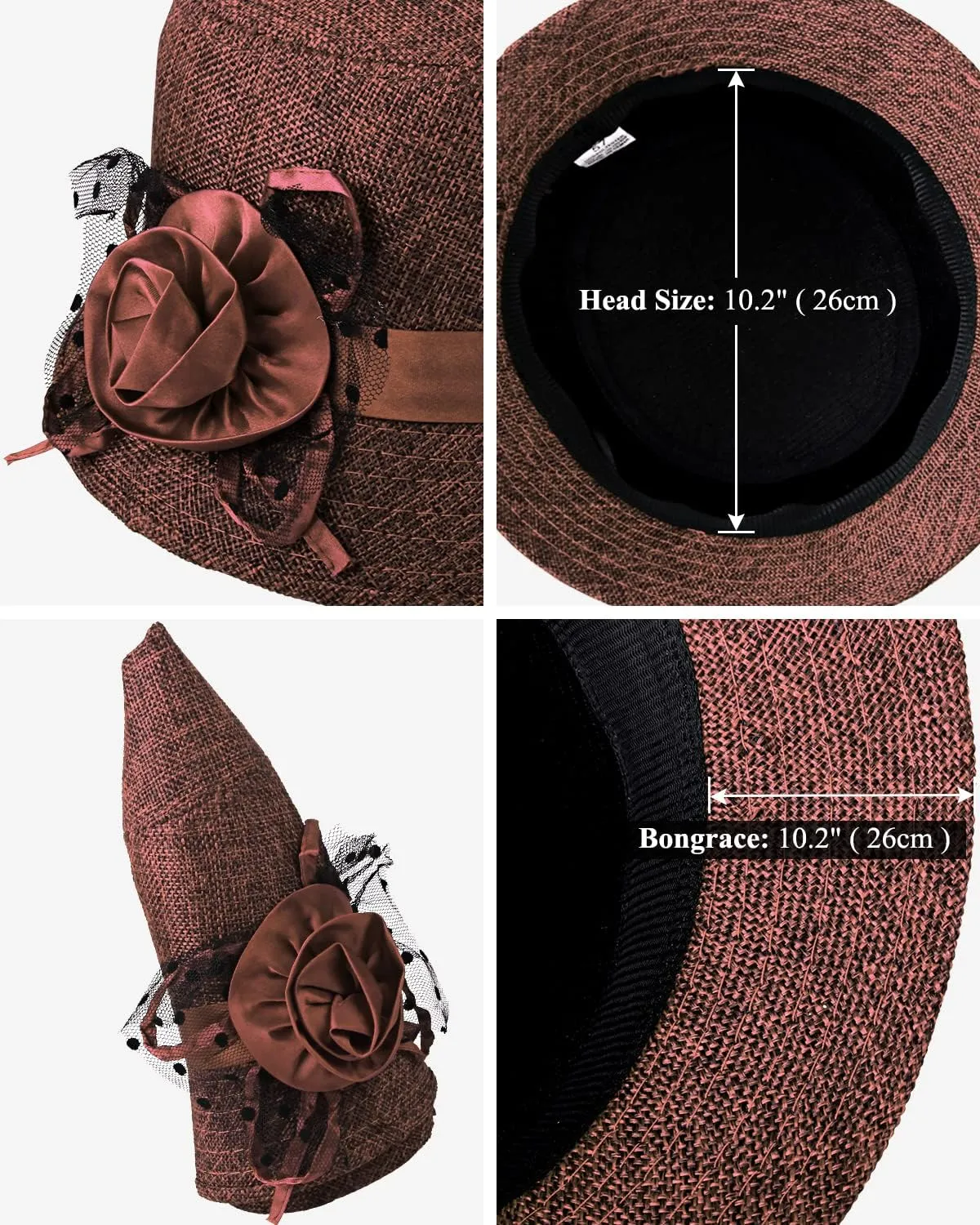 CROWN GUIDE 1920s Gatsby Church Cloche Derby Hats for Women Ladies Bow Bucket Wedding Bowler Hats Tea Party