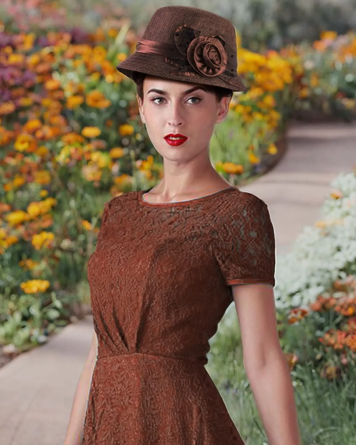 CROWN GUIDE 1920s Gatsby Church Cloche Derby Hats for Women Ladies Bow Bucket Wedding Bowler Hats Tea Party