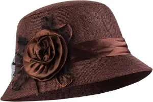 CROWN GUIDE 1920s Gatsby Church Cloche Derby Hats for Women Ladies Bow Bucket Wedding Bowler Hats Tea Party