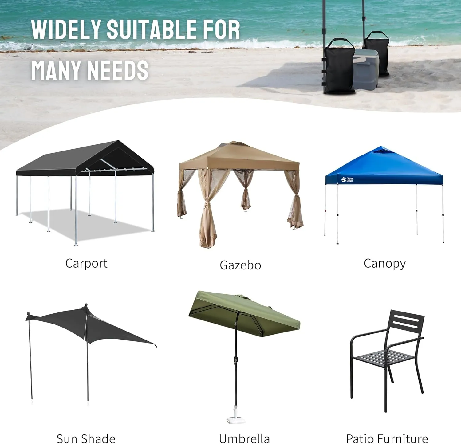 CROWN SHADES Sand Bags for Canopy Legs (112 LBS) Sandbags for Weight, Canopy Tent Weights, Pop Up Tent Weights Bags, Black (Unfilled)