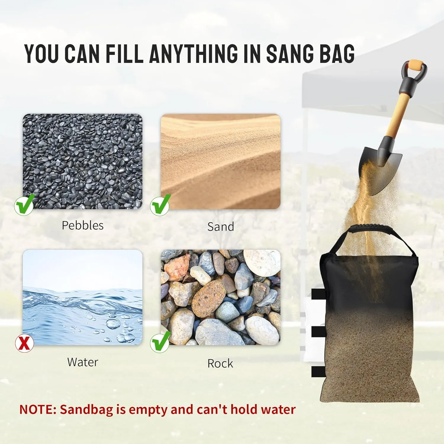 CROWN SHADES Sand Bags for Canopy Legs (112 LBS) Sandbags for Weight, Canopy Tent Weights, Pop Up Tent Weights Bags, Black (Unfilled)