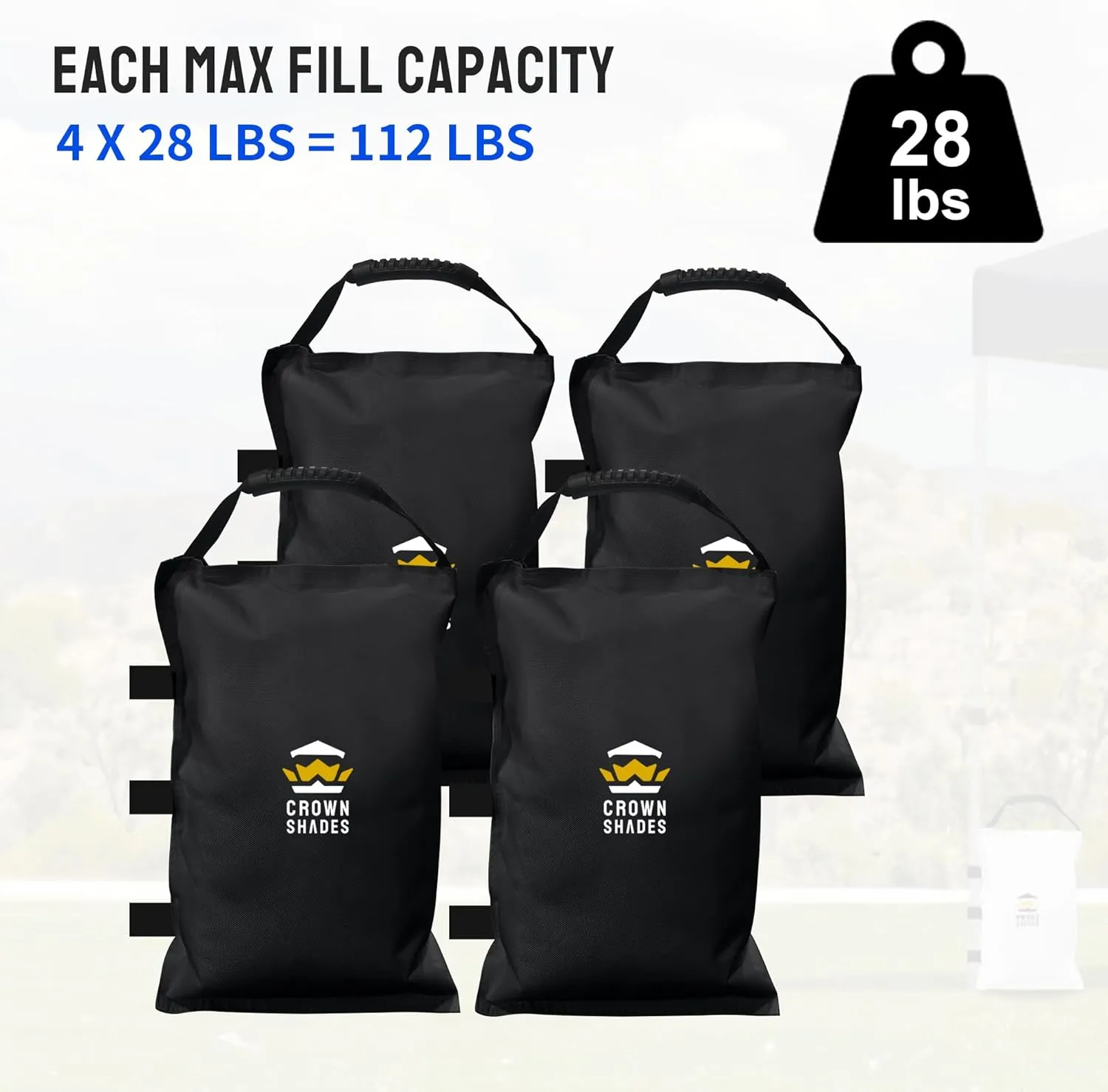 CROWN SHADES Sand Bags for Canopy Legs (112 LBS) Sandbags for Weight, Canopy Tent Weights, Pop Up Tent Weights Bags, Black (Unfilled)