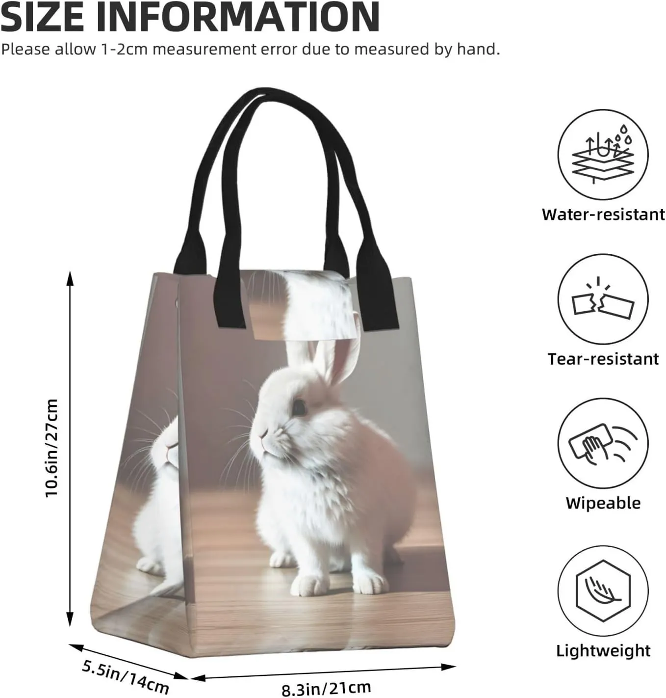Cry White Rabbit Lunch Bag For Women Men, Paper Tote Bag For Work, Outdoor Activities, Daily Use