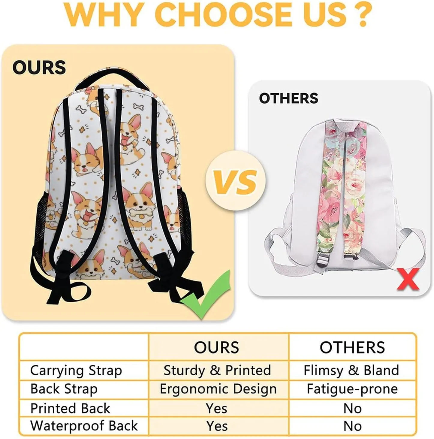 Cute Corgi Backpack with Lunch Box And Pencil Case, 16 Inch Dog Theme Bookbag with Adjustable Straps, Durable, Lightweight, Large Capacity, School Backpack for Kids Girls Boys