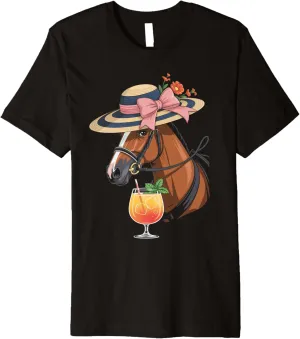 Cute Horse Drinking Horse Rider Racing Race Horse Derby Premium T-Shirt