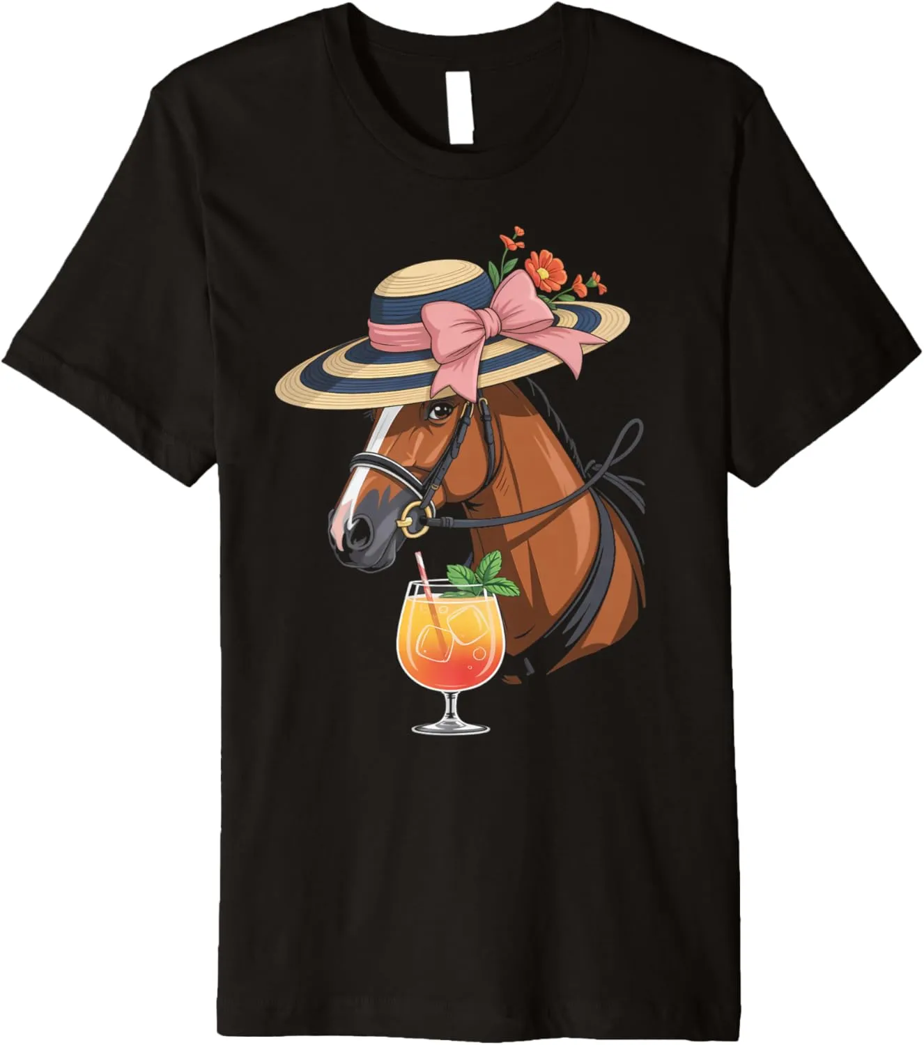 Cute Horse Drinking Horse Rider Racing Race Horse Derby Premium T-Shirt