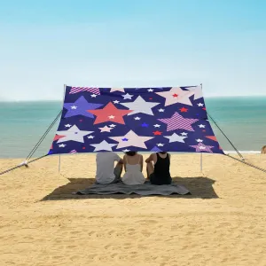 Dark Blue Usa Stars Beach Camping Tent Sun Shelter for Whole Family, Patriotic American Beach Shade Canopy with UPF50  UV Protection,Easy Set Up and Carry,Outdoor Shade for Trips, Fishing, Backy