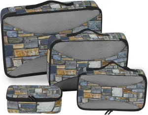Decorative Wall Made of Stones 4 PCs Set Packing Bags, Luggage Organizer Bag, Portable Cube Toiletry bag, Durable Travel Cosmetic Storage Bag for Men Women