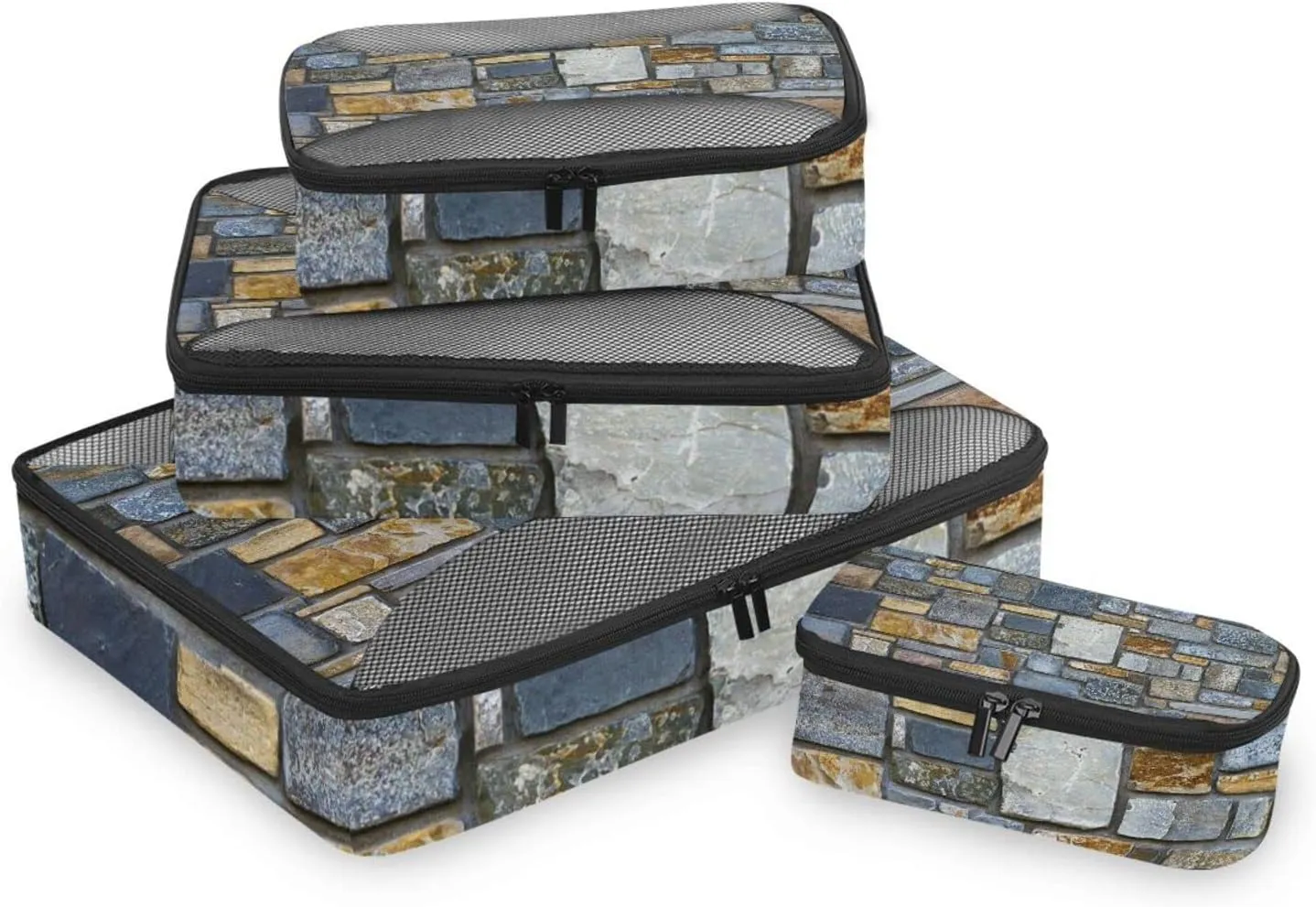 Decorative Wall Made of Stones 4 PCs Set Packing Bags, Luggage Organizer Bag, Portable Cube Toiletry bag, Durable Travel Cosmetic Storage Bag for Men Women