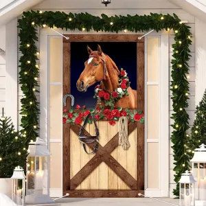 Derby Party Horse Racing Door Decorations Fabric Stable Themed Front Door Cover for Equestrian Events, Derby Day Parties Horse Farm Barn Backdrop Animal Birthday Supplies Holiday Decor 35 x 71 Inch