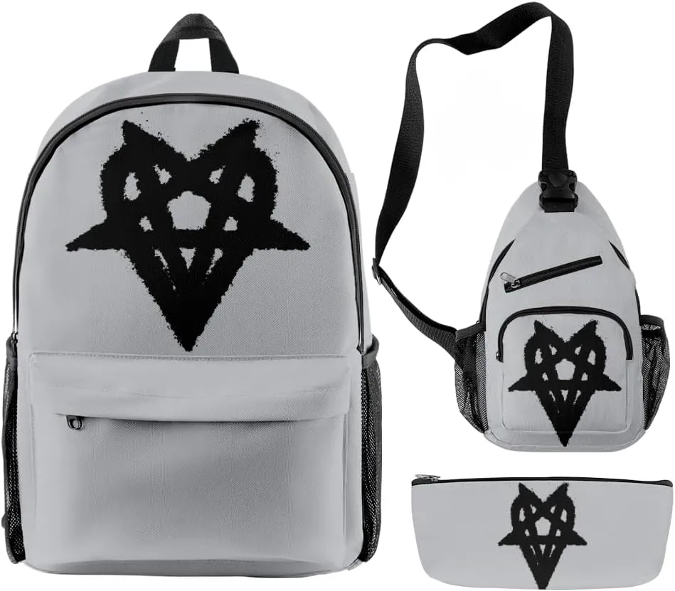 Destroy Lonely Backpack Three-piece Sets Casual Oxford Cloth Travel Bag Unisex Harajuku Stylish Shoulder Bag (YM8997A07,One size)
