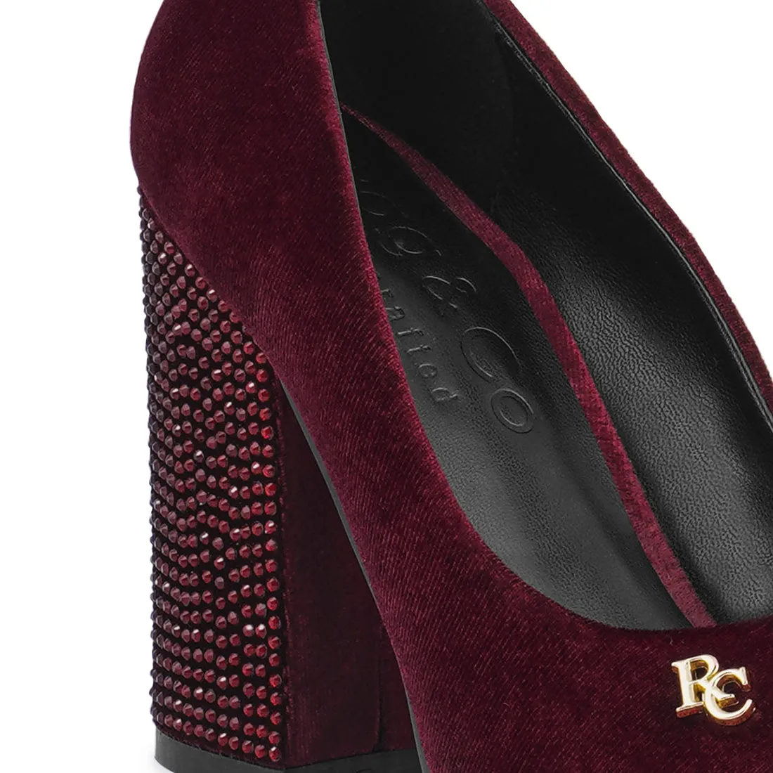 Diamante Block Heeled Pumps