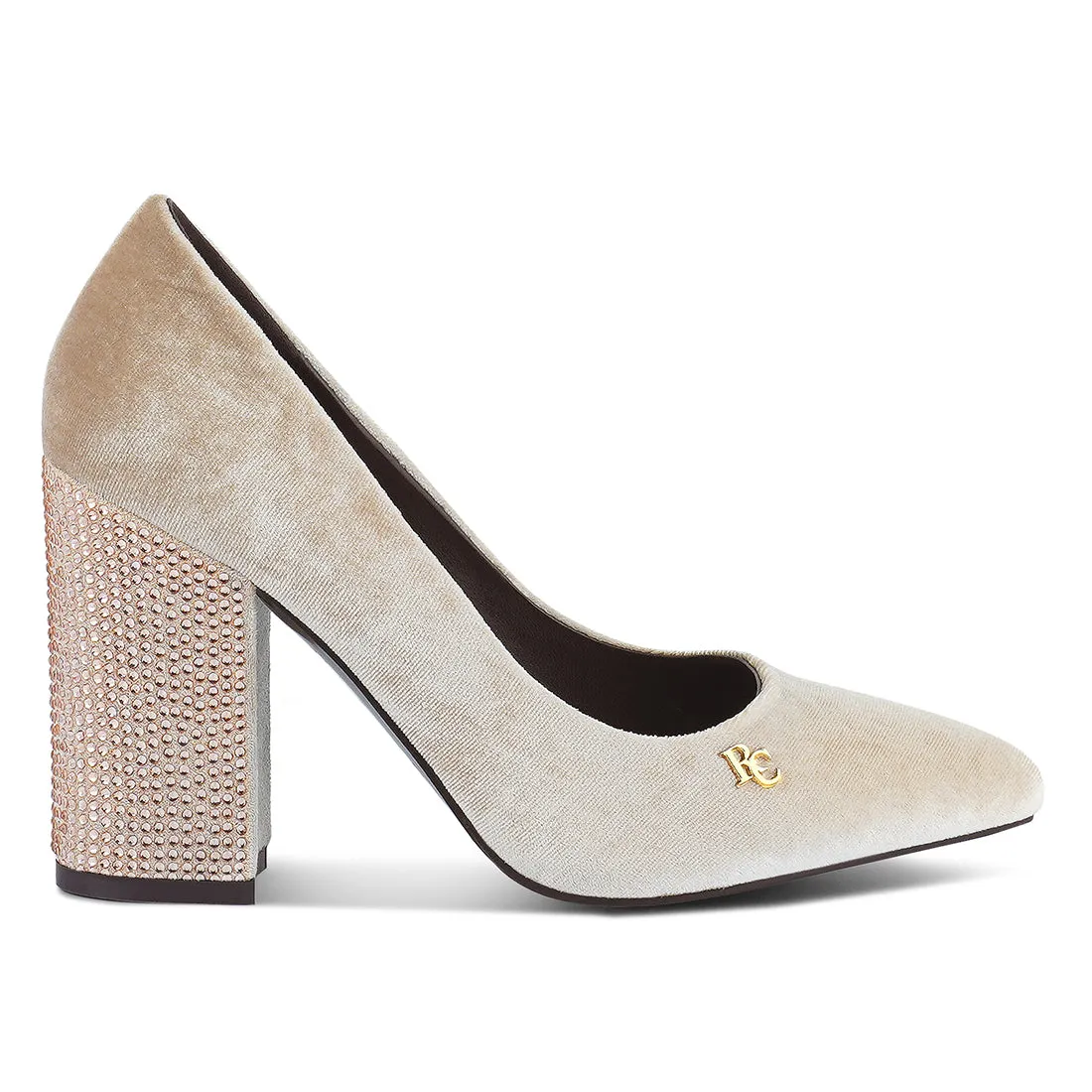 Diamante Block Heeled Pumps