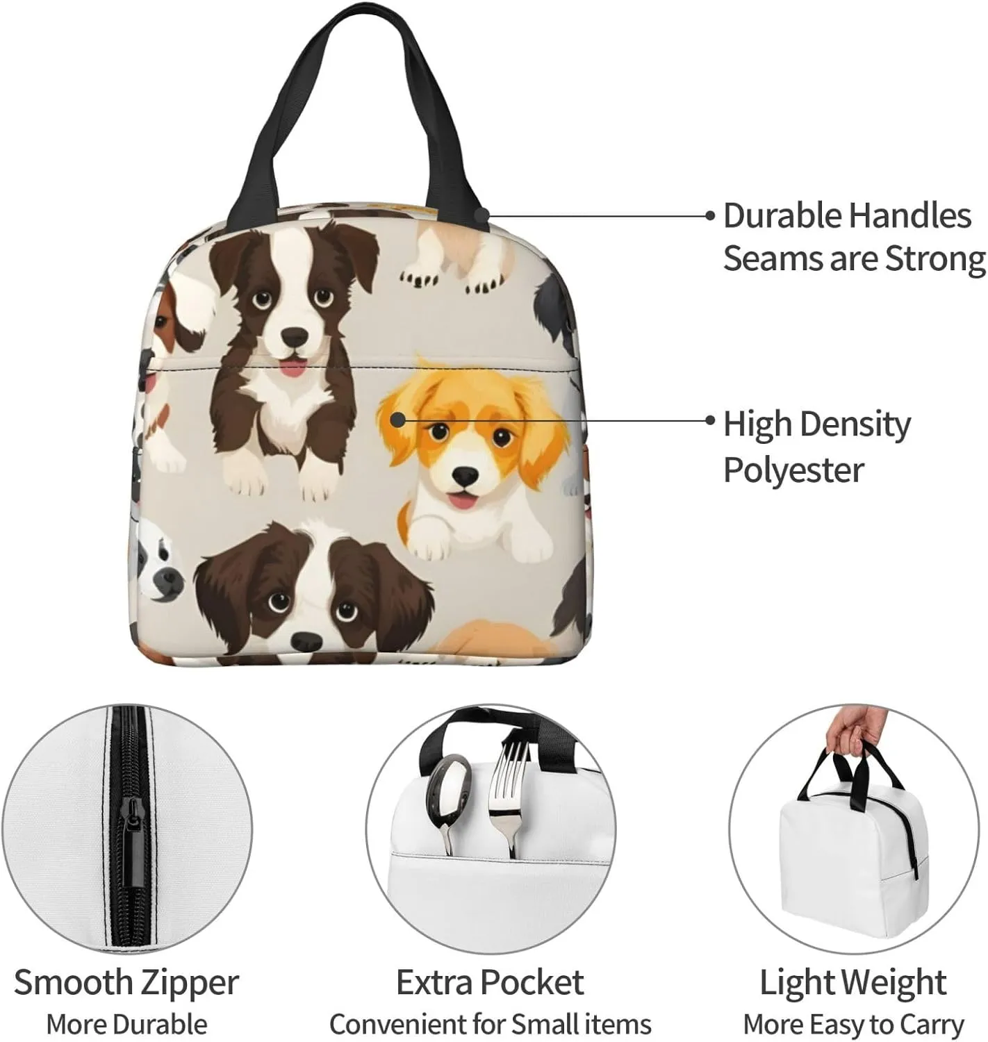 Dog breed Lunch Bag for Women Men Insulated Lunch Box for Work/Picnic/Travel Reusable Durable Lunch Box