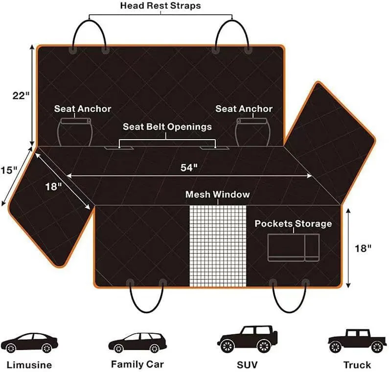 Dog Car Seat Cover for Mazda Biante 2008-2018, Waterproof Car Seat Protector Scratch Proof Dog Hammock for Back Seat Travel Accessories,E