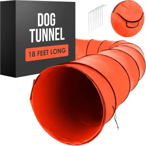 Dog Tunnel, Dog Agility Tunnel, Agility Equipment, Play, Playground, for Puppy, Pet, Crawling, Small, Medium, Large, Indoor/Outdoor, Pop Up Set, Obstacle Course, Exercise Tube, Toy, Red, 18 Feet