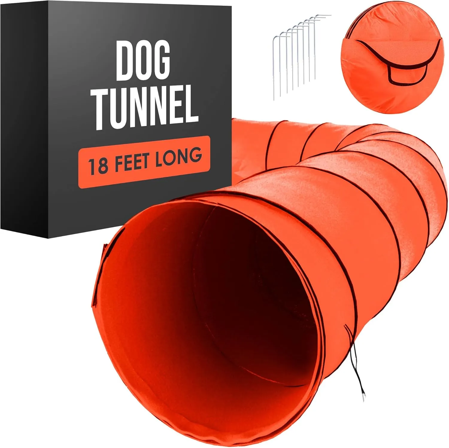Dog Tunnel, Dog Agility Tunnel, Agility Equipment, Play, Playground, for Puppy, Pet, Crawling, Small, Medium, Large, Indoor/Outdoor, Pop Up Set, Obstacle Course, Exercise Tube, Toy, Red, 18 Feet