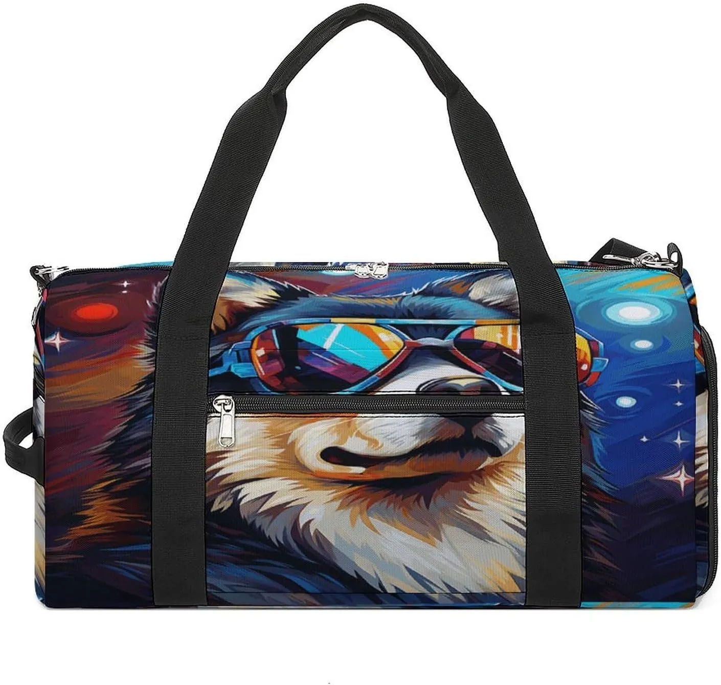 Dog Wearing Glasses Barrel Gym Bags for Men And Women, Duffle Bag for Travel Sports Bag Camping Weekend Carry on Overnight Duffel Bag with Shoulder Strap